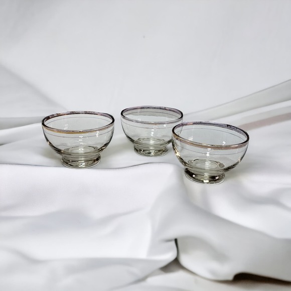 MCM Serving Dinnerware Gold Trim Glass Sherbet Sorbet Dessert Glasses Set of 3 - Picture 2 of 10